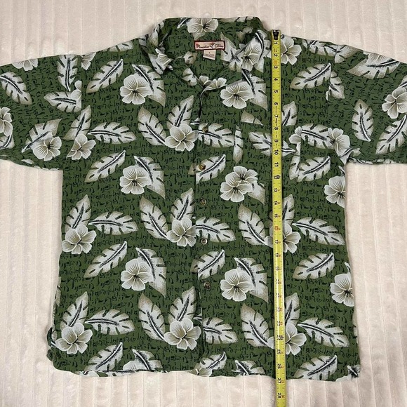 Paradise Blue Flower Floral Green Hawaiian Button Up Shirt Large - Picture 2 of 6